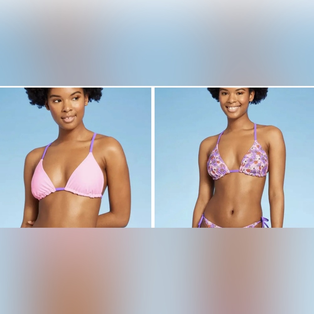 Wild fable Pink & Purple Floral Reversible Patch Bikini Top Available in…